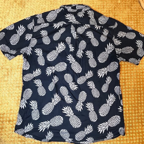 Levis Mens Hawaiian Shirt XL Navy Blue Pineapple All Over Print Short Sleeve Top - Picture 8 of 9